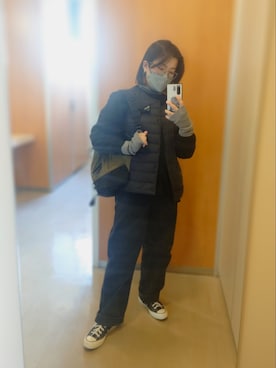 「Gregory」｜「アイテム（ダウンジャケット/コート）」を使った、あごさん（レディース・155cm）の冬コーディネート