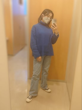 「UNIQLO（ユニクロ）のタートルネックT（長袖）（Tシャツ/カットソー）」を使った、あごさん（レディース・155cm）の冬コーディネート