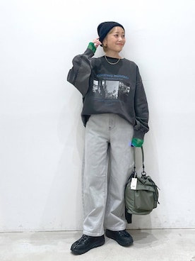 「新作」｜「アイテム（スウェット）」を使った、chamiさん（レディース・154cm）の冬コーディネート