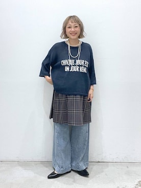 「LEPSIM（レプシィム）のイージーバギーデニム　290477（デニムパンツ）」を使った、chamiさん（レディース・154cm）の夏コーディネート