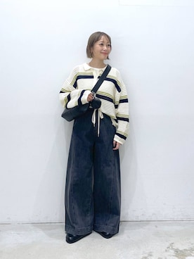 「LEPSIM（レプシィム）のイージーバギーデニム　290477（デニムパンツ）」を使った、chamiさん（レディース・154cm）の春コーディネート