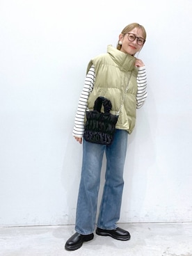 「低身長」｜「アイテム（ダウンベスト）」を使った、chamiさん（レディース・154cm）の冬コーディネート