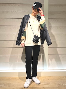 「ブラック×ホワイト」｜「アイテム（ブルゾン）」を使った、TOTO_fredyさん（レディース・164cm）の春コーディネート