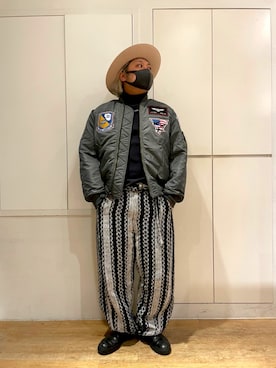 「ハット」｜「アイテム（MA-1）」を使った、RYOさん（メンズ・170cm）の秋コーディネート