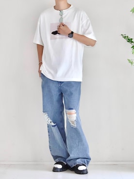 「JUNRED（ジュンレッド）のアイテム（Tシャツ/カットソー）」を使った、Mr.SZKさん（骨格ナチュラル・メンズ・177cm）の夏コーディネート