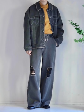 「アイテム（デニムジャケット）」を使った、Mr.SZKさん（メンズ・177cm）の秋コーディネート