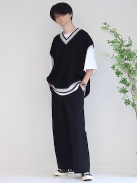 「JUNRED（ジュンレッド）のアイテム（ベスト）」を使った、Mr.SZKさん（メンズ・177cm）の夏コーディネート