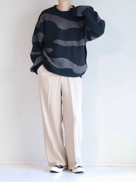 「アイテム（スラックス、ホワイト系）」を使った、Mr.SZKさん（メンズ・177cm）の秋コーディネート