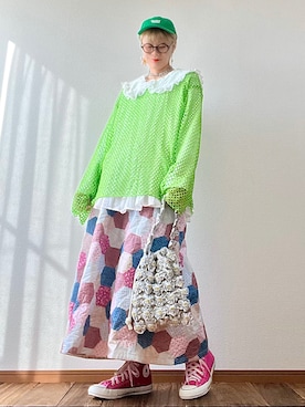 「アイテム（イヤリング）」を使った、はるはなさん（レディース・162cm）の春コーディネート