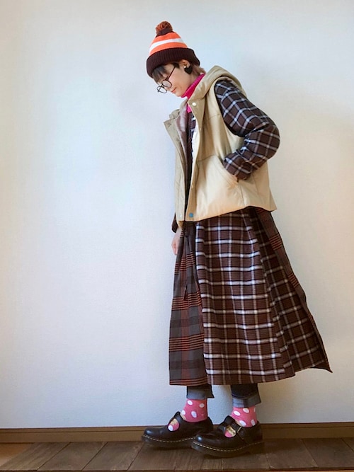 ネネット Ne-net 可愛いブロックチェック柄シャツワンピース Ne-net（ネネット）の「S キツネチェック ワンピース（シャツ