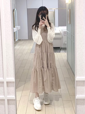 「アイテム（ワンピース/ドレス、ベージュ系）」を使った、ㅤさん（レディース・157cm）の夏コーディネート