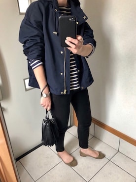 「巾着バッグ」｜「アイテム（マウンテンパーカー）」を使った、sato*さん（レディース・155cm）の春コーディネート