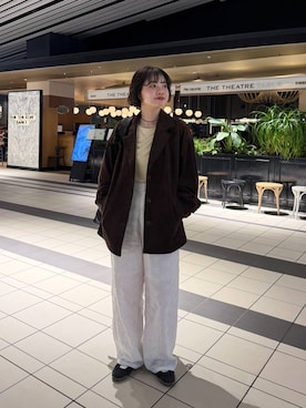 「LOWRYS FARM（ローリーズファーム）のスエードジャケット 637616（テーラードジャケット、ブラウン系）」を使った、ヤスダ ナナセさん（レディース・154cm）の春コーディネート