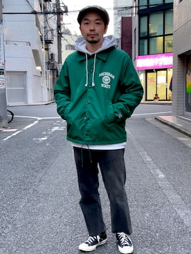 「Champion（チャンピオン）のアイテム（ナイロンジャケット）」を使った、junさん（メンズ・171cm）の冬コーディネート