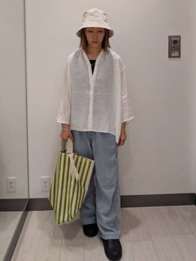 「URBAN RESEARCH DOORS（アーバンリサーチドアーズ）のリネンフレアスリーブブラウス（シャツ/ブラウス、ホワイト系）」を使った、MIHOさん（レディース・153cm）の春コーディネート