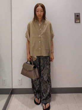 「URBAN RESEARCH DOORS（アーバンリサーチドアーズ）のシャンブレーワイドシャツ（シャツ/ブラウス、ベージュ系）」を使った、MIHOさん（レディース・152cm）の夏コーディネート