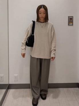 「URBAN RESEARCH DOORS（アーバンリサーチドアーズ）の畦ボートネックKNIT（ニット/セーター、ベージュ系）」を使った、MIHOさん（レディース・153cm）の春コーディネート