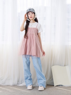 「アイテム（ワンピース/ドレス、ピンク系）」を使った、F.O.OnlineStoreさん（キッズ・160cm）の夏コーディネート