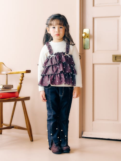 リンク/ジュニア対応】さくらんぼ・ハート柄ティアードトップス（T