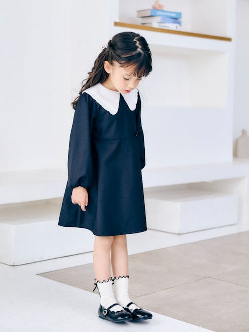 セール】【フォーマル対応/ジュニア対応】フリル衿フレアワンピース＿