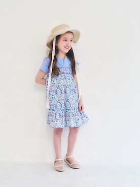 「apres les cours（アプレレクール）のハート刺繍メッシュサンダル（サンダル、ホワイト系）」を使った、F.O.OnlineStoreさん（キッズ・110cm）の春コーディネート