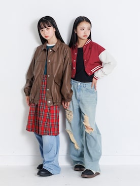 「アイテム（デニムパンツ）」を使った、F.O.OnlineStoreさん（キッズ・154cm）の冬コーディネート