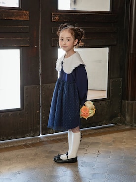 「BREEZE（ブリーズ）のビック衿フォーマルチュールワンピ―ス（ドレス、ブルー系）」を使った、F.O.OnlineStoreさん（キッズ・110cm）の秋コーディネート