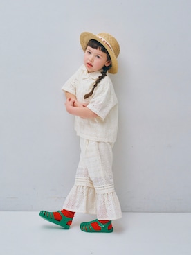 「p.premier（ピードットプルミエ）のイロチ買いしたいカラーリブソックス（ソックス/靴下、レッド系）」を使った、F.O.OnlineStoreさん（キッズ・110cm）の春コーディネート