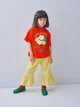 「p.premier（ピードットプルミエ）のイロチ買いしたいカラーリブソックス（ソックス/靴下、レッド系）」を使った、F.O.OnlineStoreさん（キッズ・110cm）の春コーディネート