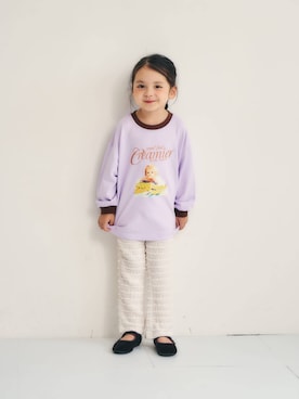 「apres les cours（アプレレクール）のフリルジャガードレギンス（その他パンツ、ホワイト系）」を使った、F.O.OnlineStoreさん（キッズ・110cm）の秋コーディネート