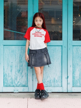 「algy（アルジー）の厚底スニーカー（スニーカー、ブラック系）」を使った、F.O.OnlineStoreさん（キッズ・110cm）の春コーディネート