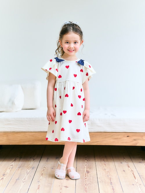 まま－る◆新品 アルジ－◆接触冷感 肩あきりぼんワンピース 130 セール】【速乾/接触冷感】肩リボン花びらスリーブヒロインワンピース_