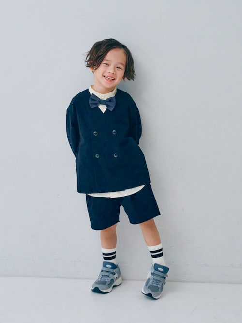 フォーマル対応/ジュニア対応】蝶ネクタイ付きバンドカラーシャツ