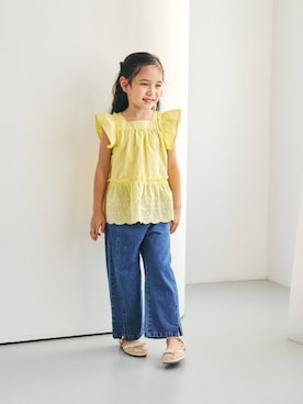 「apres les cours（アプレレクール）のハート刺繍メッシュサンダル（サンダル、ホワイト系）」を使った、F.O.OnlineStoreさん（キッズ・110cm）の夏コーディネート