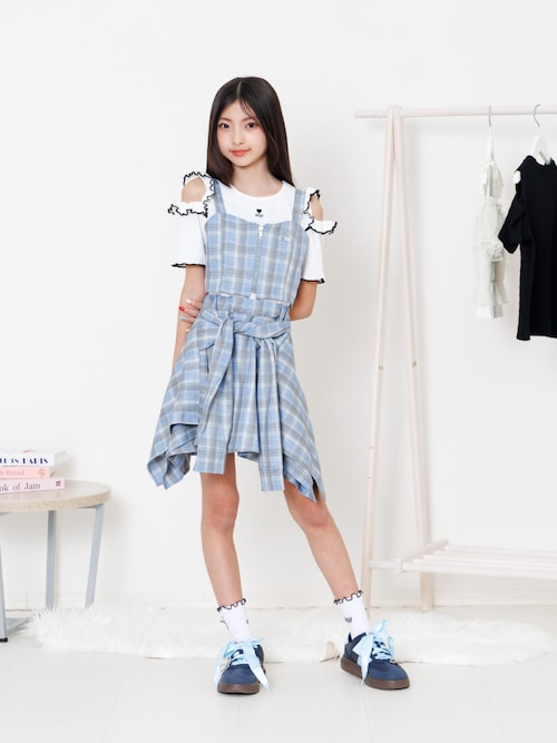 チェックビスチェ&シャツ巻き風キュロットセット（セットアップ