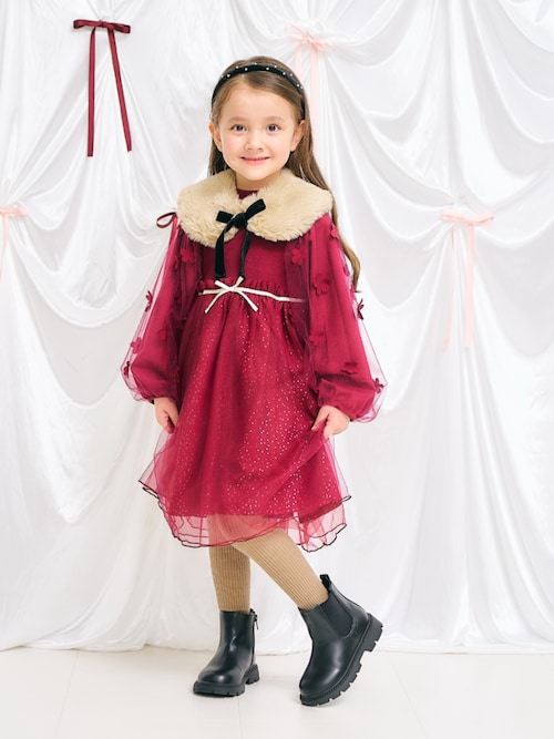 お花モチーフラメチュールワンピース＿アプレレクールマシェリ