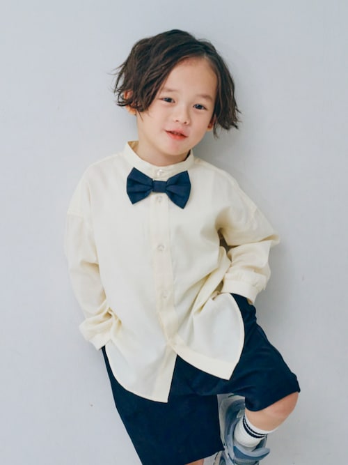 フォーマル対応/ジュニア対応】蝶ネクタイ付きバンドカラーシャツ