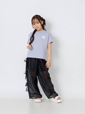 「algy（アルジー）のバックグラデハート肩あき半袖Tシャツ（Tシャツ/カットソー、パープル系）」を使った、F.O.OnlineStoreさん（キッズ・110cm）の夏コーディネート