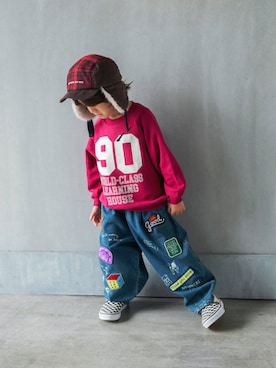 「BREEZE（ブリーズ）のフライトキャップ（キャップ、レッド系）」を使った、F.O.OnlineStoreさん（キッズ・110cm）の秋コーディネート