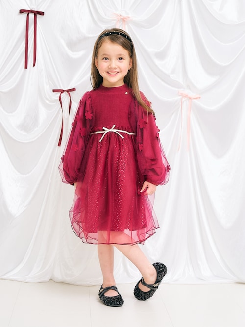 お花モチーフラメチュールワンピース＿アプレレクールマシェリ