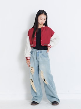 「アイテム（スタジャン）」を使った、F.O.OnlineStoreさん（キッズ・154cm）の秋コーディネート
