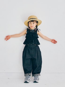 「アイテム（サロペット/オーバーオール、ブラック系）」を使った、F.O.OnlineStoreさん（キッズ・110cm）の夏コーディネート