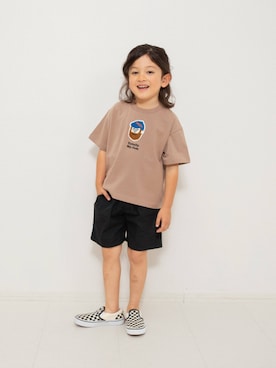 「BREEZE（ブリーズ）の【WEB限定】タックハーフパンツ（その他パンツ、ブラック系）」を使った、F.O.OnlineStoreさん（キッズ・110cm）の夏コーディネート