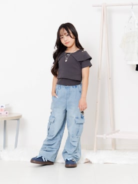 「algy（アルジー）のラインスニーカー（スニーカー、ブルー系）」を使った、F.O.OnlineStoreさん（キッズ・110cm）の夏コーディネート