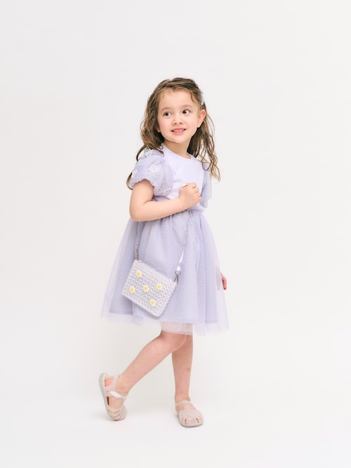 フラワー付きチュールドッキングドレス セール】【リンク/ジュニア対応】フラワーチュールドッキング