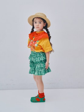 「p.premier（ピードットプルミエ）のイロチ買いしたいカラーリブソックス（ソックス/靴下、レッド系）」を使った、F.O.OnlineStoreさん（キッズ・110cm）の春コーディネート