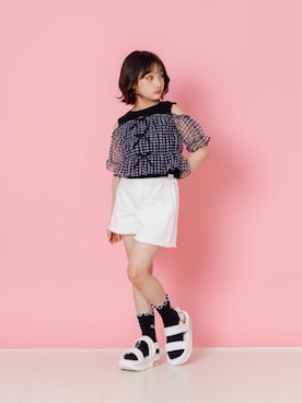 「algy（アルジー）のシンプルショーパン（その他パンツ、ホワイト系）」を使った、F.O.OnlineStoreさん（キッズ・110cm）の夏コーディネート