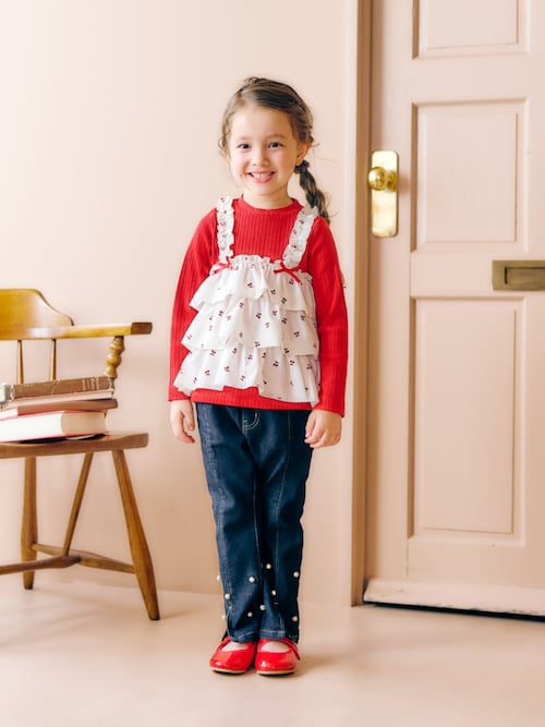 セール】【リンク/ジュニア対応】さくらんぼ・ハート柄ティアード