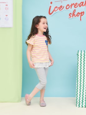 「apres les cours（アプレレクール）のリボンジェリーパンプス（サンダル、ホワイト系）」を使った、F.O.OnlineStoreさん（キッズ・110cm）の春コーディネート