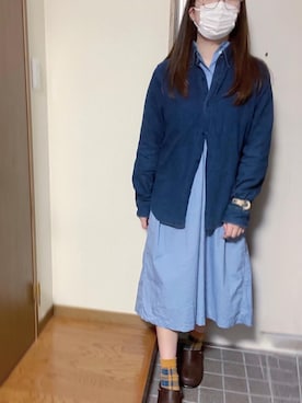 「シャツワンピ」｜「アイテム（スリッポン）」を使った、momoさん（レディース・158cm）の冬コーディネート